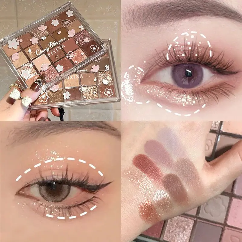 Lacina 20-Color Eyeshadow Palette, Makeup, Matte Shimmer Glitter Trio, Low Saturation Earthy Milk Tea Colors, Evening Cherry Blossom Dance Eyeshadow