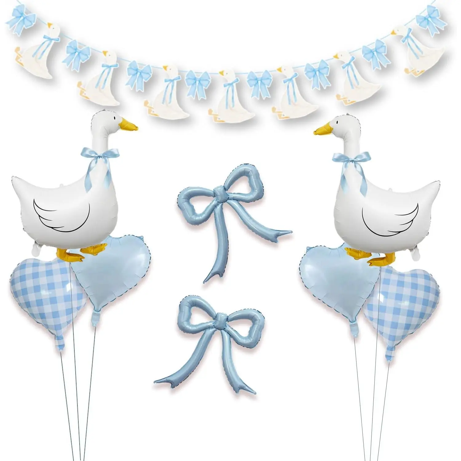 Silly Goose Party Decorations with Goose Banner, Bow & Blue Gingham Balloons, Baby Boy First Birthday Decorations, Farm Animal Baby Shower Goose Theme Party Supplies