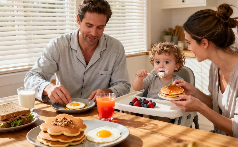 4-Pack Non-Stick Silicone Egg Rings with Foldable Handle, Round Egg Mold for Breakfast Sandwiches, Egg McMuffins, Pancakes, Frying Eggs – Griddle Accessories for Cooking Egg Forms