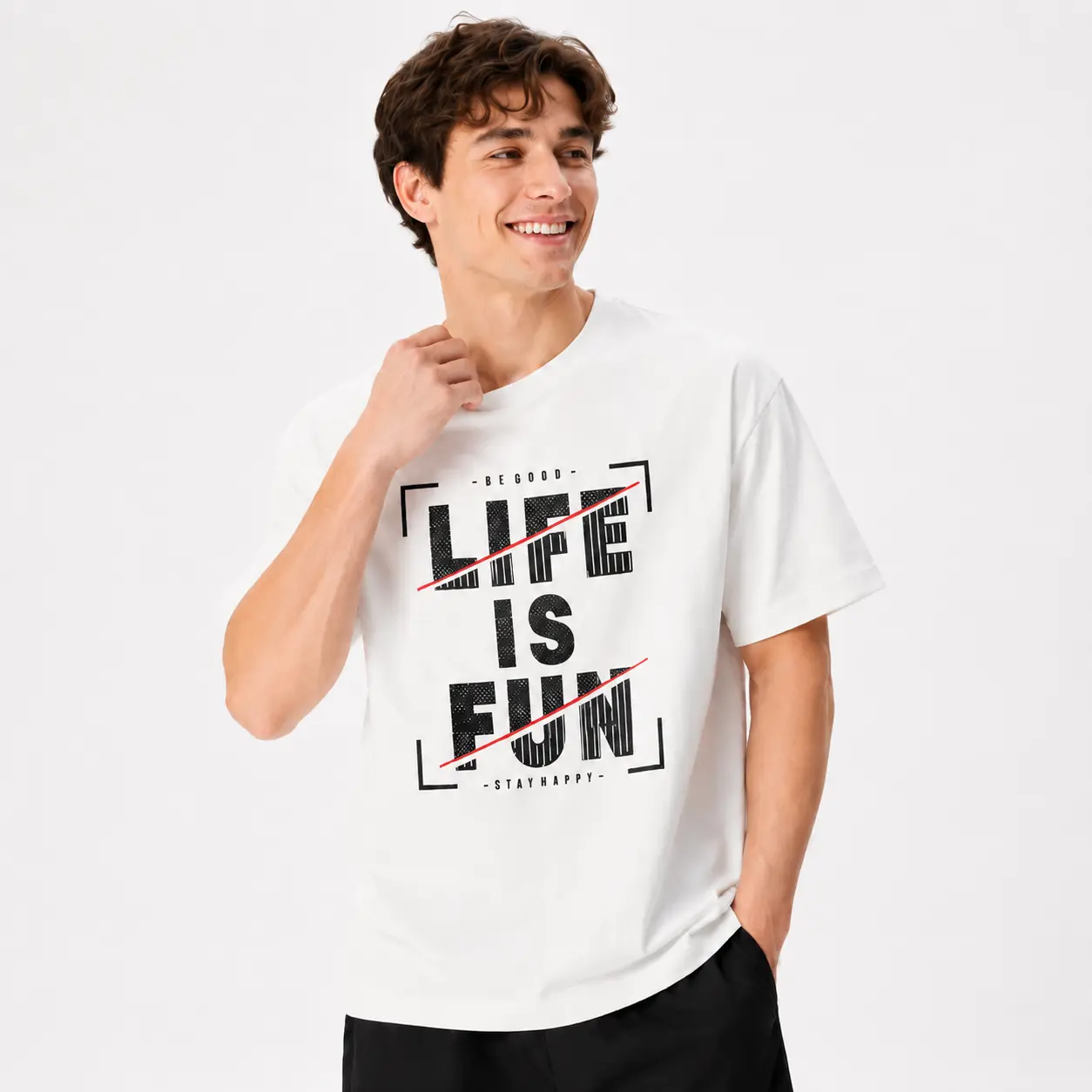 Trendy Typography Graphic Tee | "Life Is Fun" Strikethrough Design with Brackets | Premium Combed Cotton Crewneck | Cool Aesthetic Streetwear for Teens & Adults | Minimalist Urban Casual Top. A clean, bold, and witty design for your everyday wardrobe