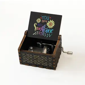 "you Are My Sunshine"Color Letter Pattern Music Box, Hand-Cranked Wooden Laser Engraved Vintage Musical Box, Ideal Gift for Birthdays, Anniversaries, Weddings