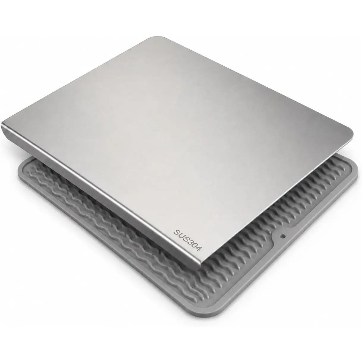304 Stainless Steel  Board Non Slip with Counter Lip | Metal chopping board with counter ,  grip mat, and easy clean surface for daily kitchen prep
