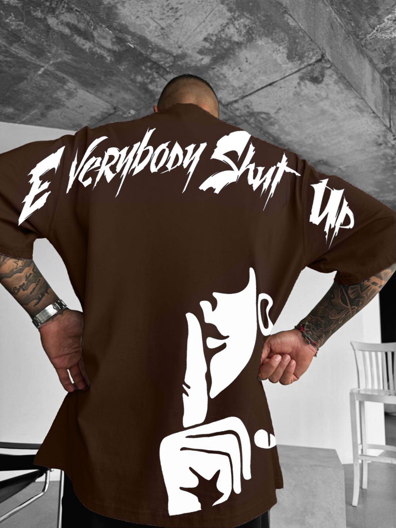Men's Letter & Figure Print Drop Shoulder Tee, Loose Casual Streetwear Street Fashion Soft Comfy Round Neck Short Sleeve T-shirt for Daily Wear, Men's Clothes for All Seasons, Casual Streetwear Top