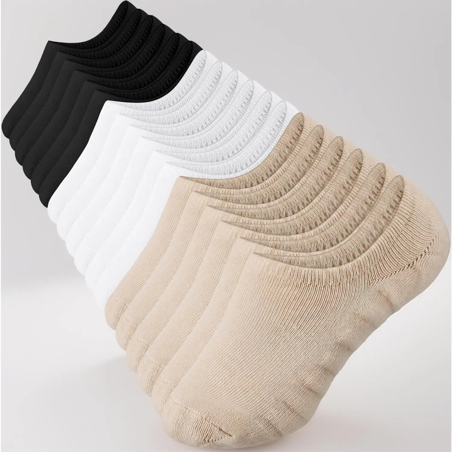 9-Pair Diabetic Liner Socks for Neuropathy Swollen Ft - Padded, Plus Size, Non-Binding, No-Show with Silicone Heel Grip, Anti-Slip - Men & Women (Skin, White, Black), Anti-Slip Grip, Padded Liner