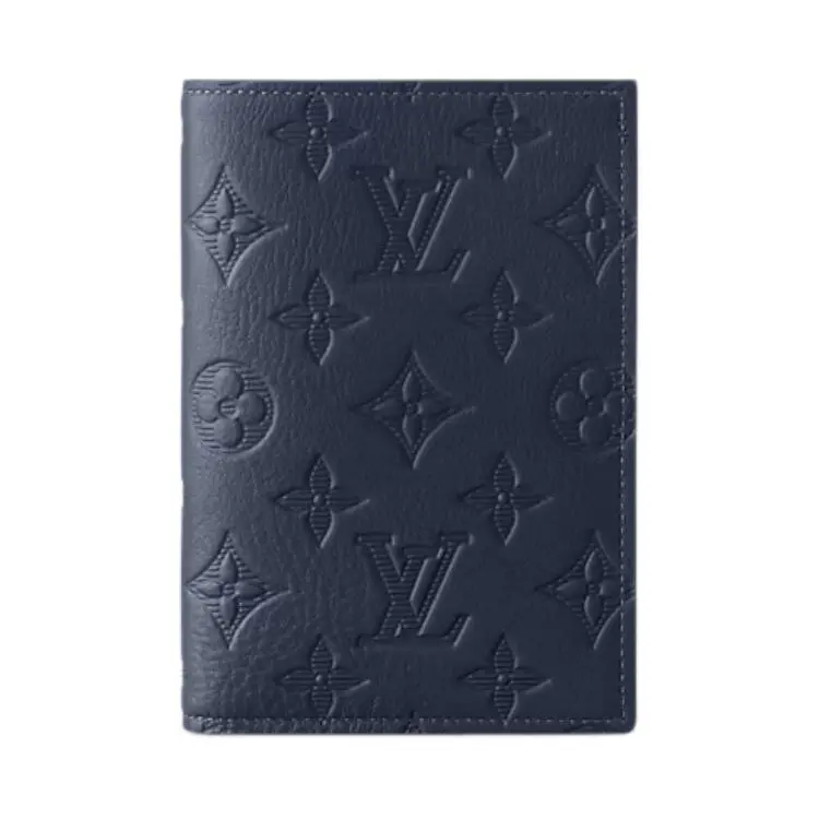 Louis Vuitton Monogram Embossed Calfskin Passport Wallet for Men, Navy Blue Double-Fold Design