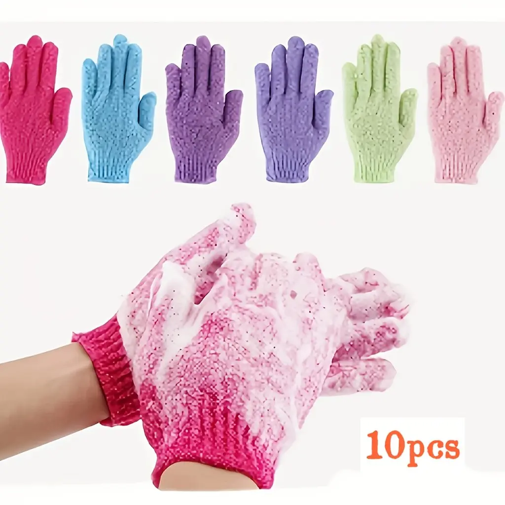 10pcs Shower Gloves, 100% Nylon Double-sided Exfoliating Gloves, Suitable for Beauty, Hydrotherapy, Massage, Skin, Shower, Body Scrub, Shower Accessories, And Also A Good Gift for Family Members. The Color Is Random