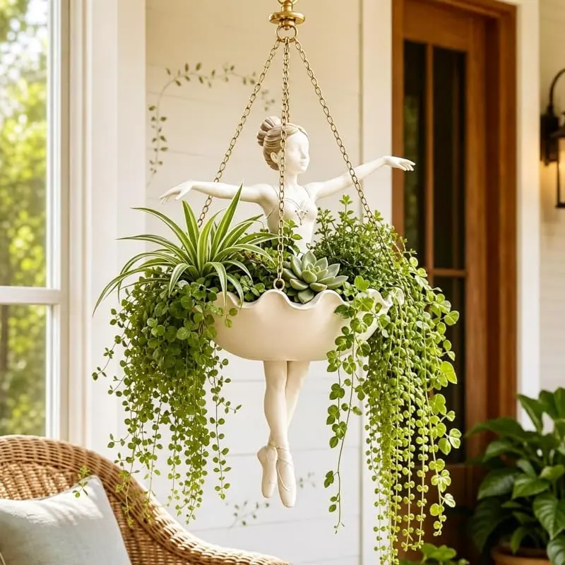 Ballet Dancer Hanging Flower Pot, Cute Decorative Flower Pot, Suitable For Dance Teacher Gifts In Indoor And Outdoor Gardens, Suitable For Succulent Plants, Climbing Plants, Terraces, Porch And Garden Decoration (1 Set), Gardening Gift Home Decoration
