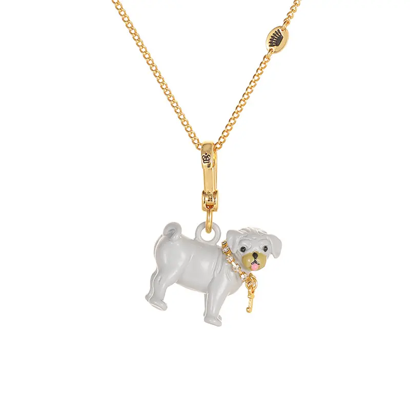 Cute Pug Dog Enamel Pendant Necklace - Animal Graphic, Character Shaped, Decorative, Key Charm, Bag Charm Jewelry - 3-in-1 DIY Accessory for Animal Lovers Puppy Gift, Animal Graphic Necklaces, Bag Charm Necklaces