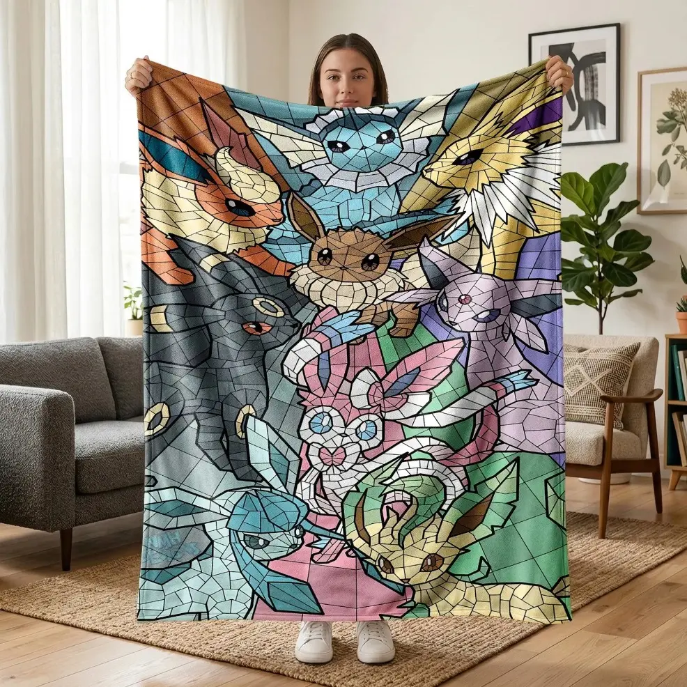 1pc Fantasy Creature Stained Glass Fleece Blanket, Mosaic Color Window Style Creature Evolution Art Print, Baby Blankets and Adult Blankets, Soft Warm Multi-use Throw for Sofa, Bed, Office, Camping Trip, Ideal Birthday & Holiday Decor Gift, Cozy Blanket G