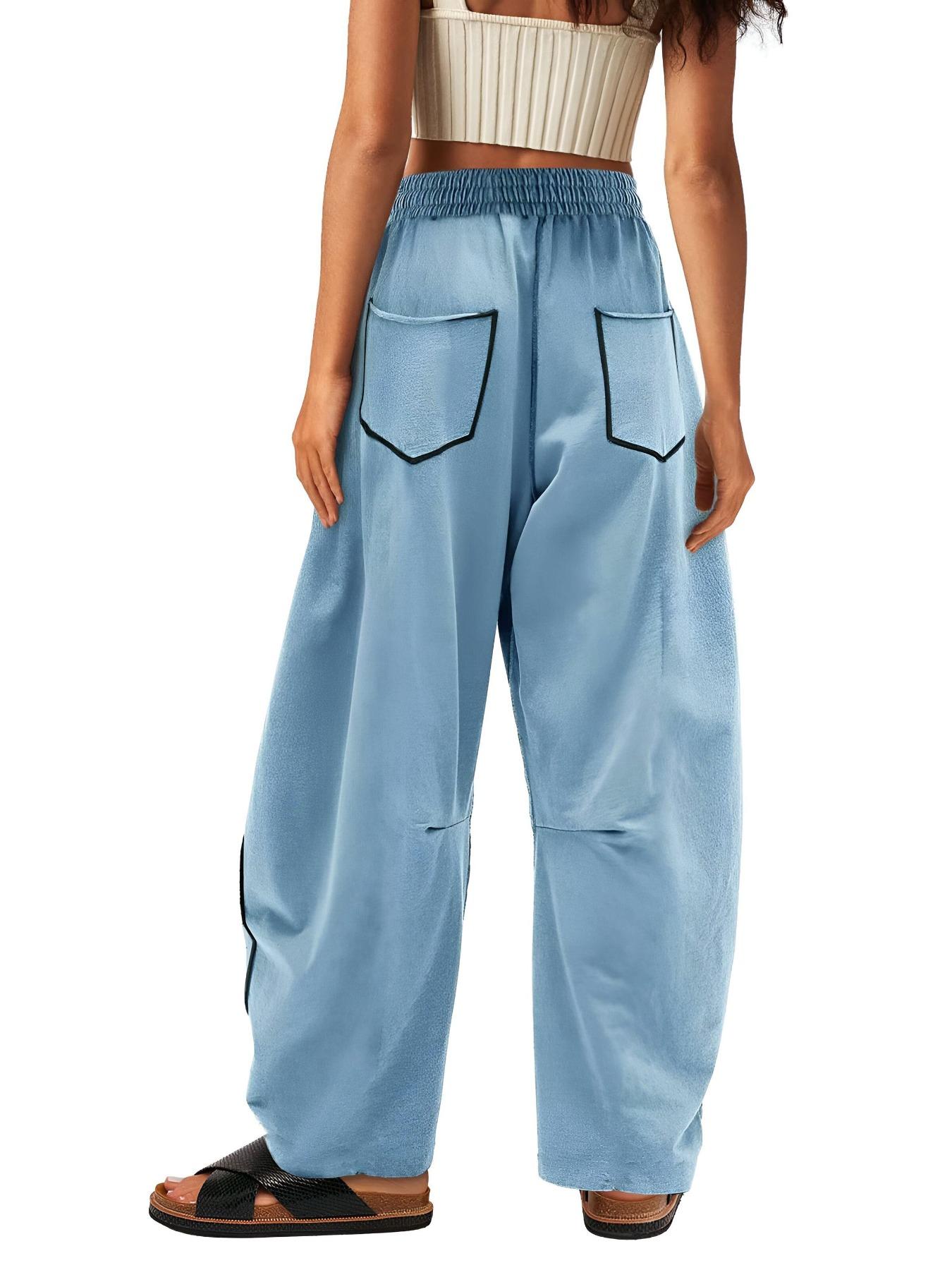 Women's Style Loose Wide Leg Casual Sports Drawstring High Waist Long Pants, Comfortable and Stylish Women's Clothing
