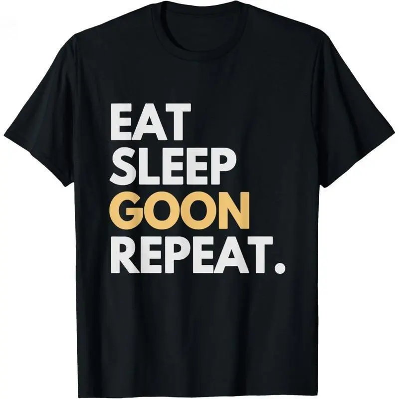 Women's Gooner Funny Gooning Meme Eat Sleep Goon Repeat Ribbed T-Shirt - Made in USA, Smooth Pure Cotton Tops for Birthday, Father Gift, Shortsleeve, Fabric, Casual, Retro, Fashion, Round Neck, Thick