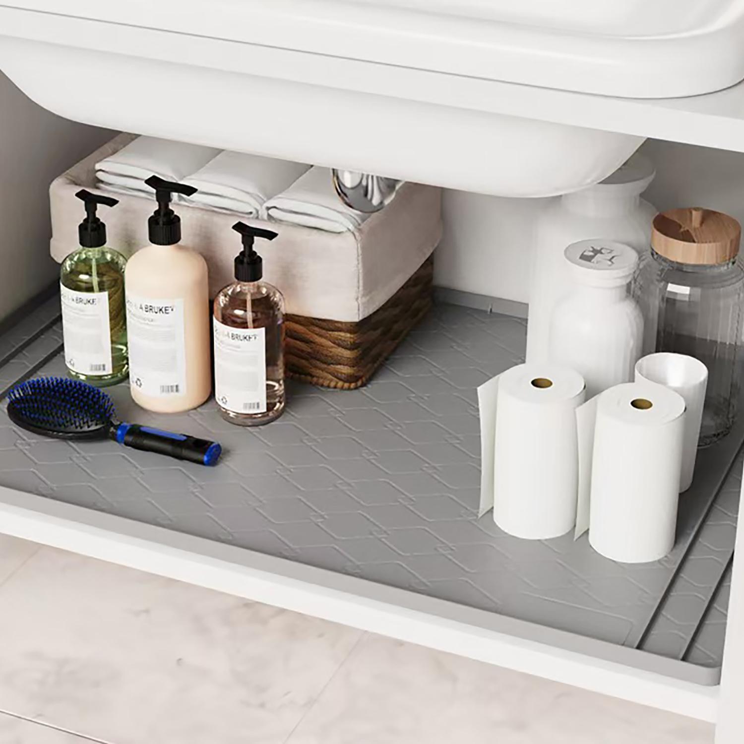 Silicone Under Sink Mat, Kitchen Sink Mat, Shelf Liner and Cabinet Protector, Waterproof Bathroom Tray, Home Organizer