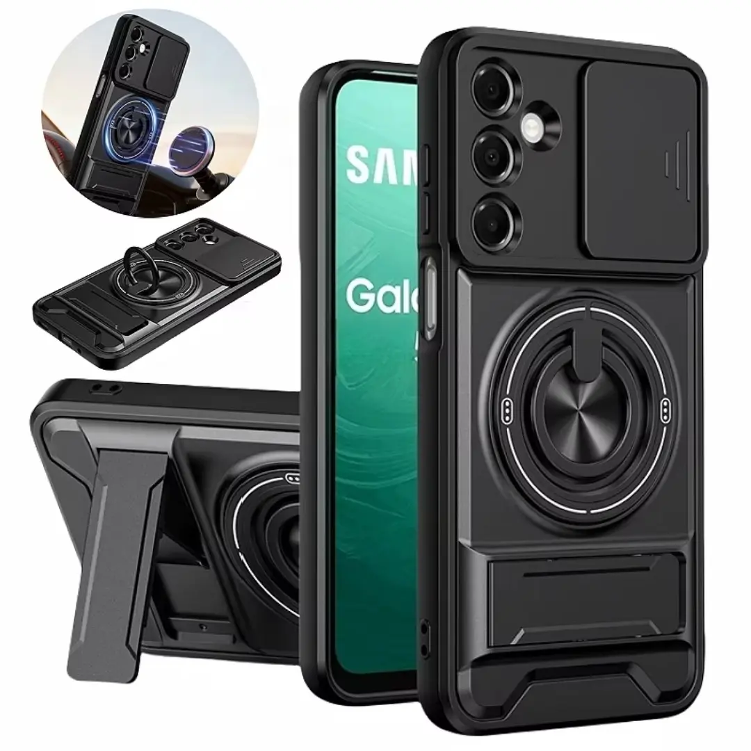 Multi-Functional Magnetic Kickstand Phone Case, Slide Lens Cover, Anti-Drop Rugged Case for Samsung Galaxy S26 S25 S24 S23 S22 S21 S20 Ultra Plus FE A14 A15 A16 A35 A36