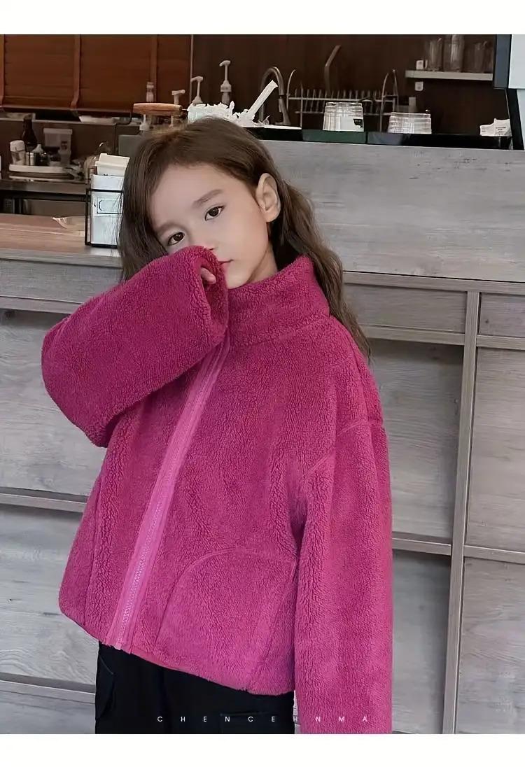 Girls' & Teens' Reversible Zip-Up Coat - Dual-Sided Winter Jacket, Full-Zip Front Closure, Stand Collar, Loose Fit Outerwear for School, Everyday & Formal Events - Easy-Care Polyester Lining, School Jacket, Stylish Pockets, Durable Construction, Fleece Li