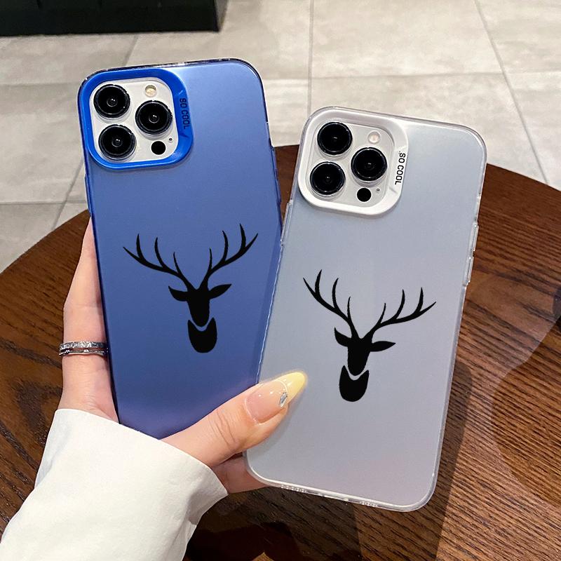 Stag Silhouette Pattern Phone Case for iPhone 16 15 14 Pro Max 16E 13 12 11 XR XS Plus Shockproof Anti-Scratch Durable PC Back Protective Cover