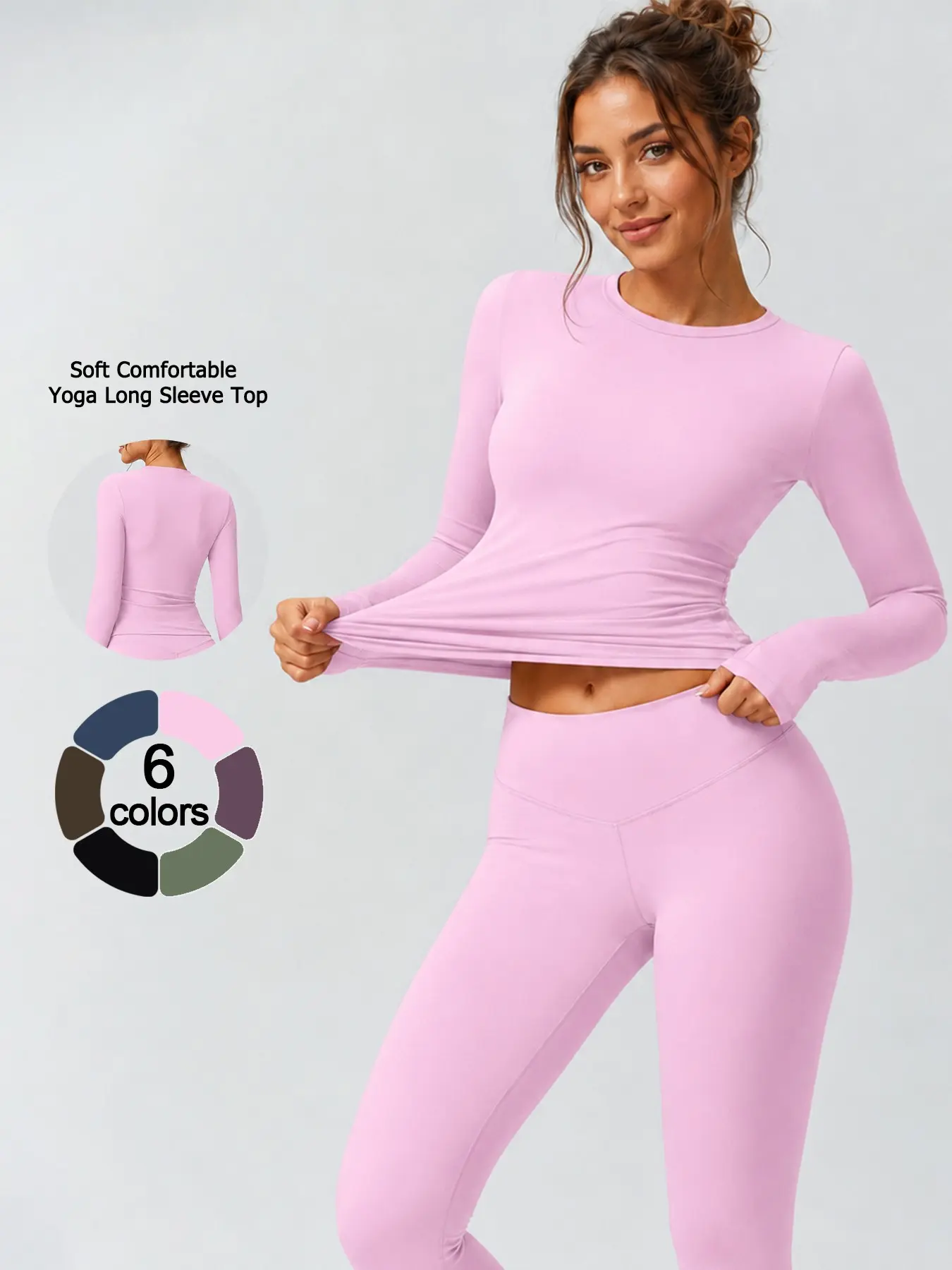 Women’s Long Sleeve Workout T Shirt Fitness Clothes Solid Color Crew Neck Cloud Soft Skin Friendly Yoga Top High Stretch Slim Fit Breathable Cooling Quick Dry Fitness Shirt for Gym Pilates Running Cycling Fitness Tee