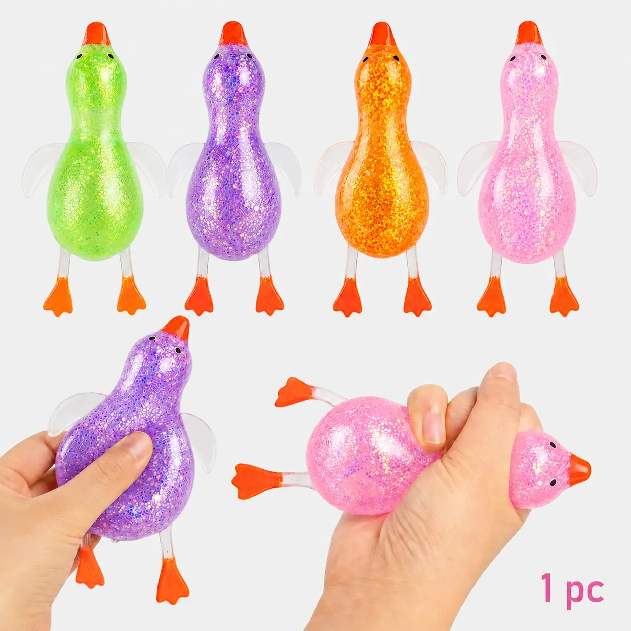 Glitter Cute Duck Squishy Sugar Stress Ball, Kawaii Squishy Stress Squishy Toy, Soft Slow Rising Sensory Fidget Toy for Desk, Ultra Soft Squeeze Ball for Anxiety Relief & Stress Relief, ITravel, Party Favors & Stocking Stuffers