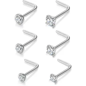 20G Nose Rings Titanium Nose Studs Cubic Zirconia Straight Nose    Nose Rings Studs for Women Men 6 count set
