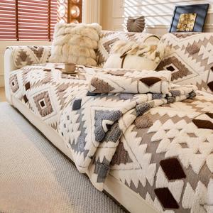 boho style geometric pattern sofa cover, 1 count soft comfortable sofa cushion, dustproof sofa cover for home living room bedroom hotel dormitory, soft sofa protector, washable sofa slipcover