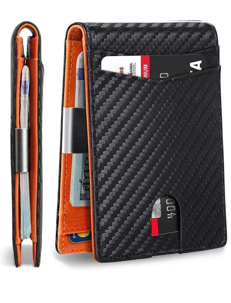 RFID Blocking Carbon Fiber Bifold Wallet - 2026 Minimalist Men's Wallet with Money Clip & Multiple Card Slots