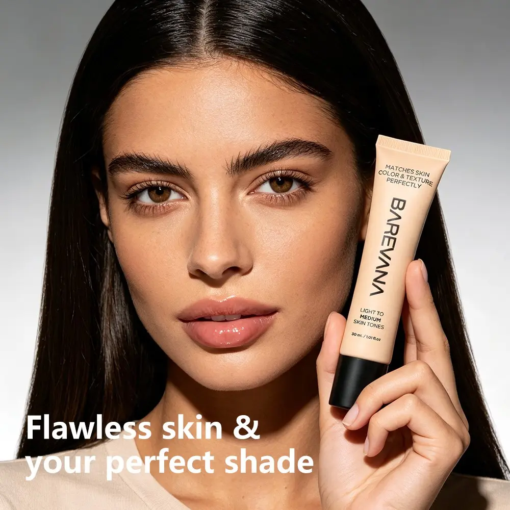 Barevana Foundation Liquid, High Coverage Cream Texture, Seamless Application, Long-Lasting Makeup, Locks Color, Flawless Finish