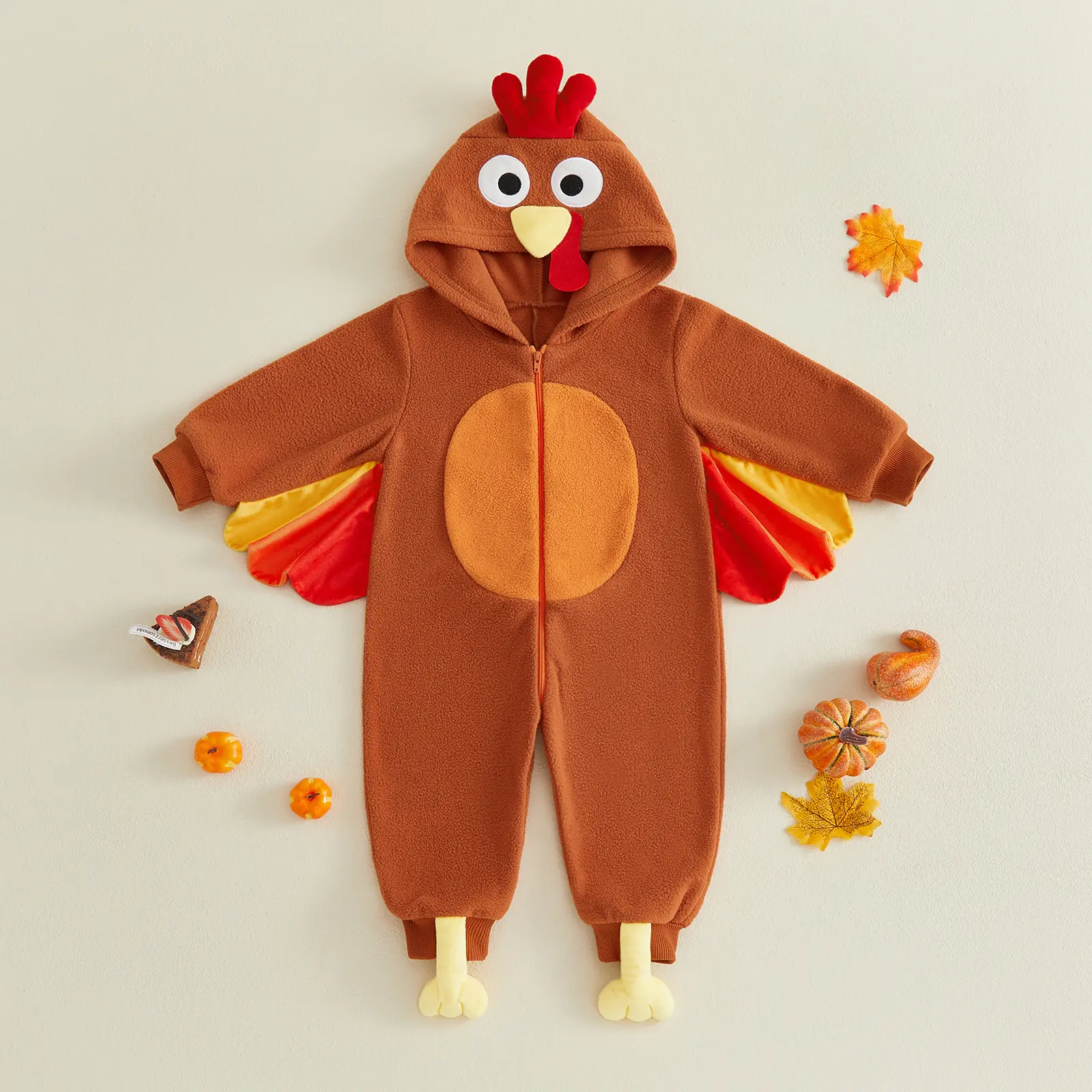 FOCUSNORM Toddler Baby Boy Girl Thanksgiving Costume Little Turkeys Cosplay Costume Romper Jumpsuit Hooded Fall Winter Outfits
