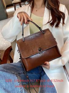 Women's Leather Handbag Shoulder Bag, Leather Satchel, Fixed Handle + Detachable Wide Strap, Multi-Layered, Magnetic & Zip Design, Business Casual Fashion