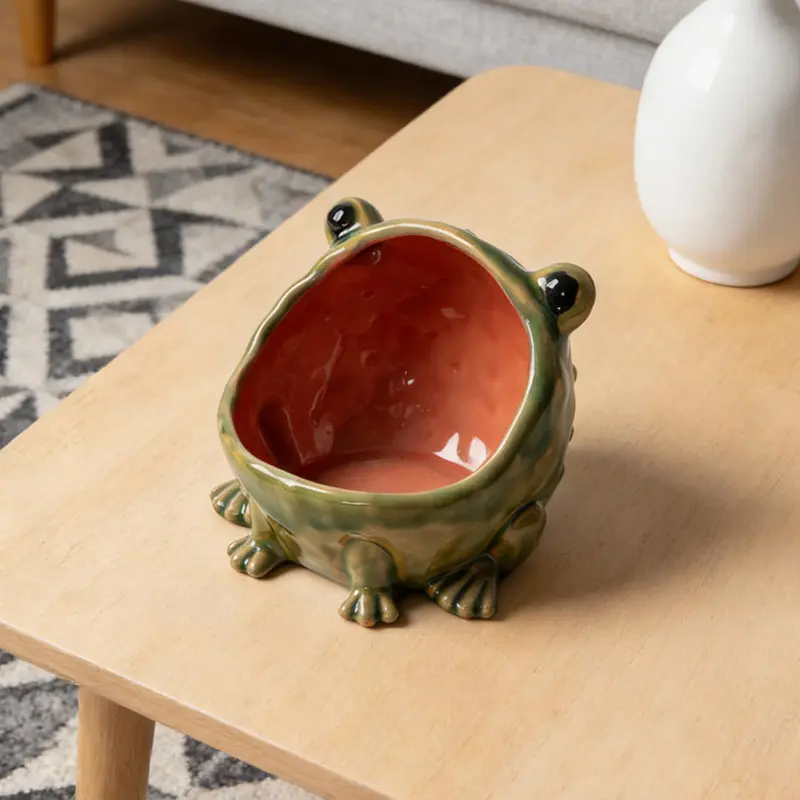 1pc Creative Ceramic Craft Big Mouth Frog Seasoning Jar Candy Salt Jar Kitchen Home Desktop Decoration Ornament Condiment Containers
