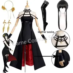 Yor Forger Cosplay Costume Headband Elastic Thigh Stockings Tights Highs Wig Earrings Anime Dress Full Set For Comic Con