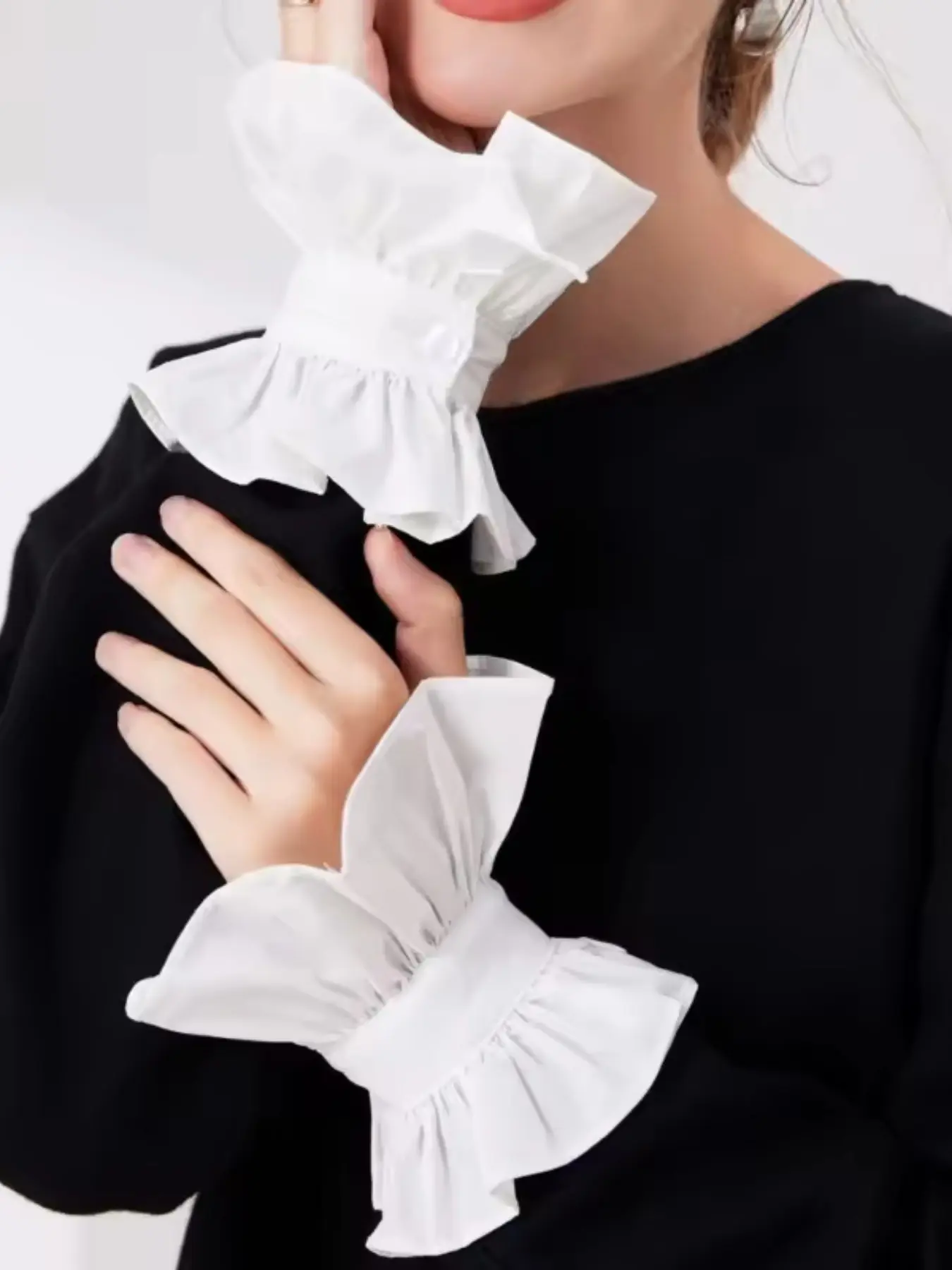 Elegant Ruffle Sleeve Pads, Floral Trim 3D Decorative False Sleeves, Perfect for Parties, Weddings, Office, Social Events