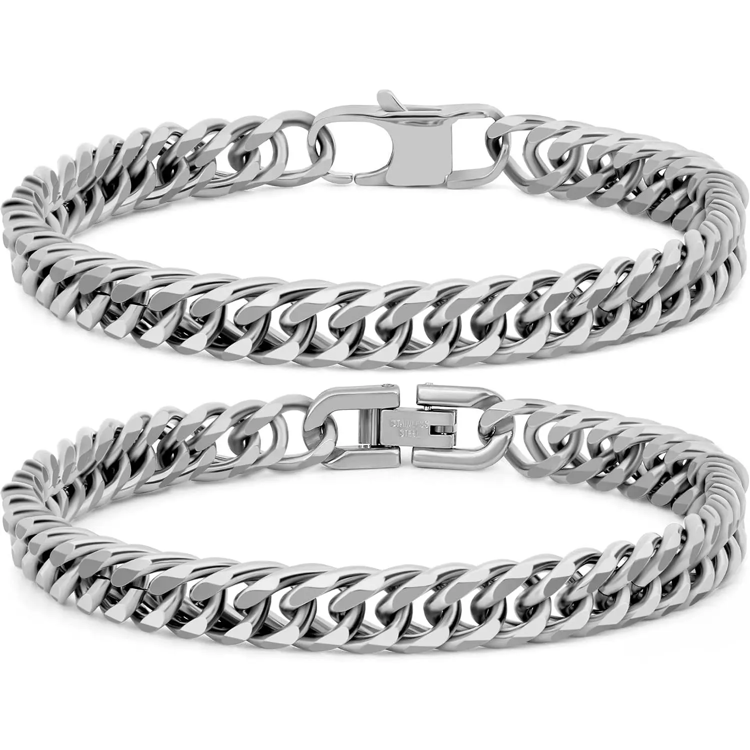 2 count Cuban Link Bracelet,   Black Sturdy 316L Stainless Steel Cuban Link Chain for Men  Set with  Message Card 8mm, 7/8/9 Inches