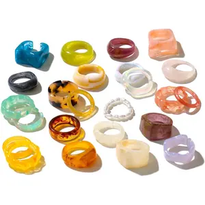 Resin Acrylic Plastic Knuckle Rings for Women, Chunky Trendy Colorful Stackable Jewelry, Statement Dome Thick Rings, Bulk Set