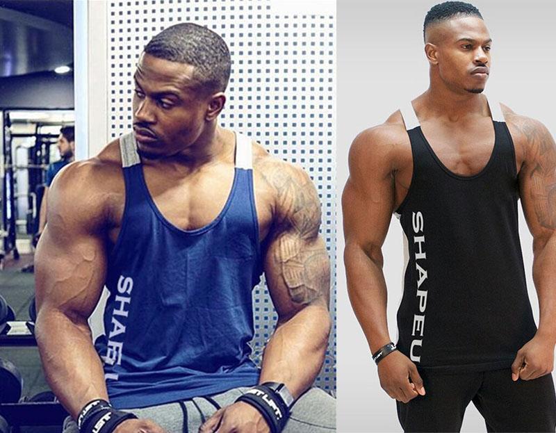 Men Solid Gym Stringer Tank Top Bodybuilding Fitness Singlets Muscle Vest Tees Sport Clothing
