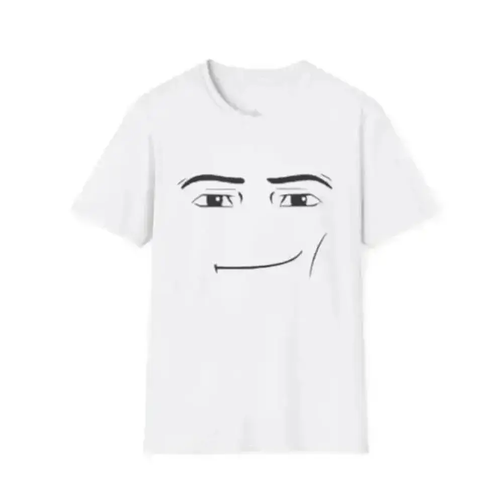 Simple face print T-shirt, sarcastic expression T-shirt, unisex casual streetwear, round neck short-sleeve top, unisex short-sleeve white T-shirt