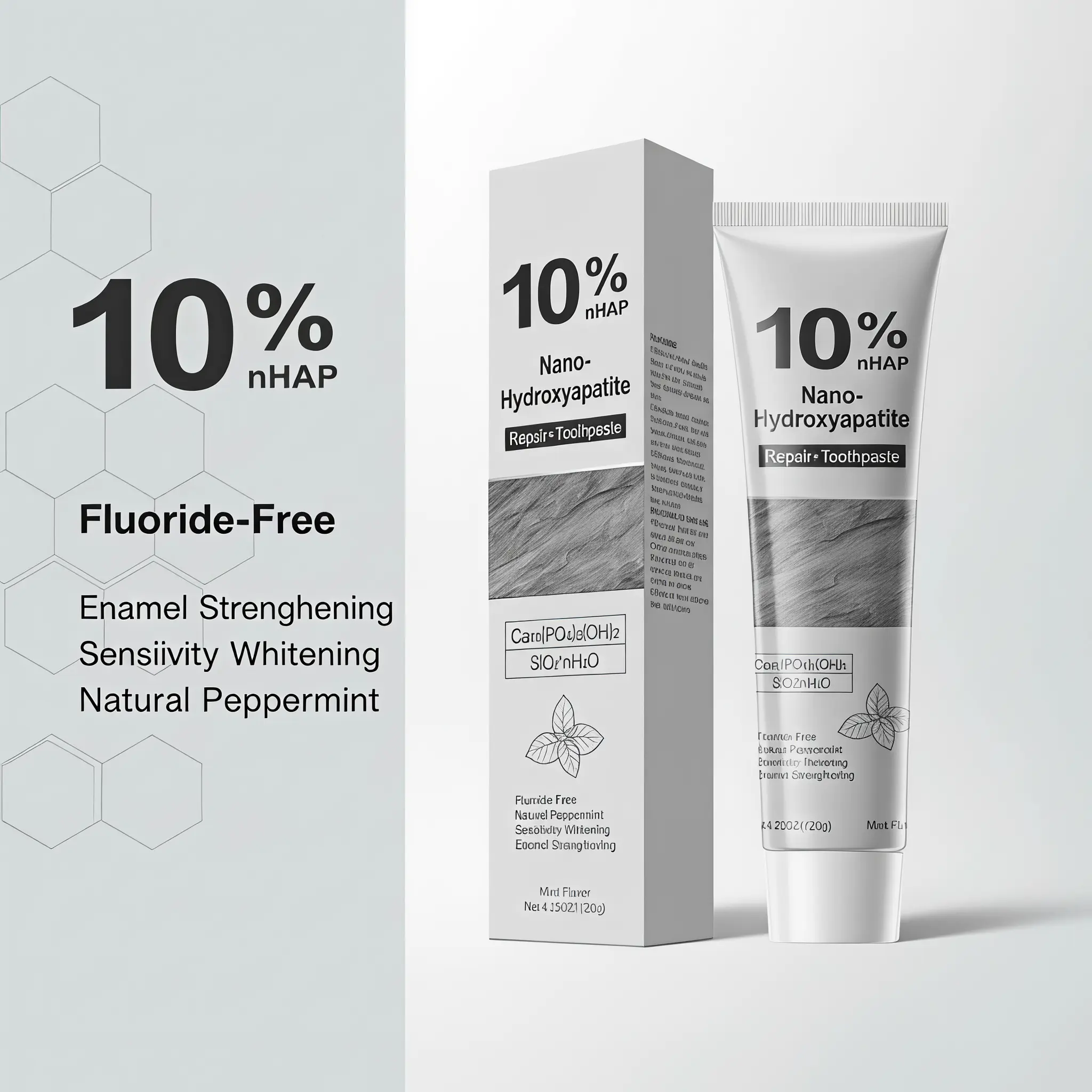 10% Nano-Hydroxyapatite Toothpaste, Fluoride-Free, Helps Repair & Strengthen Enamel, Natural Peppermint, Helps Soothe Sensitivity & Brighten Teeth, 4.23oz