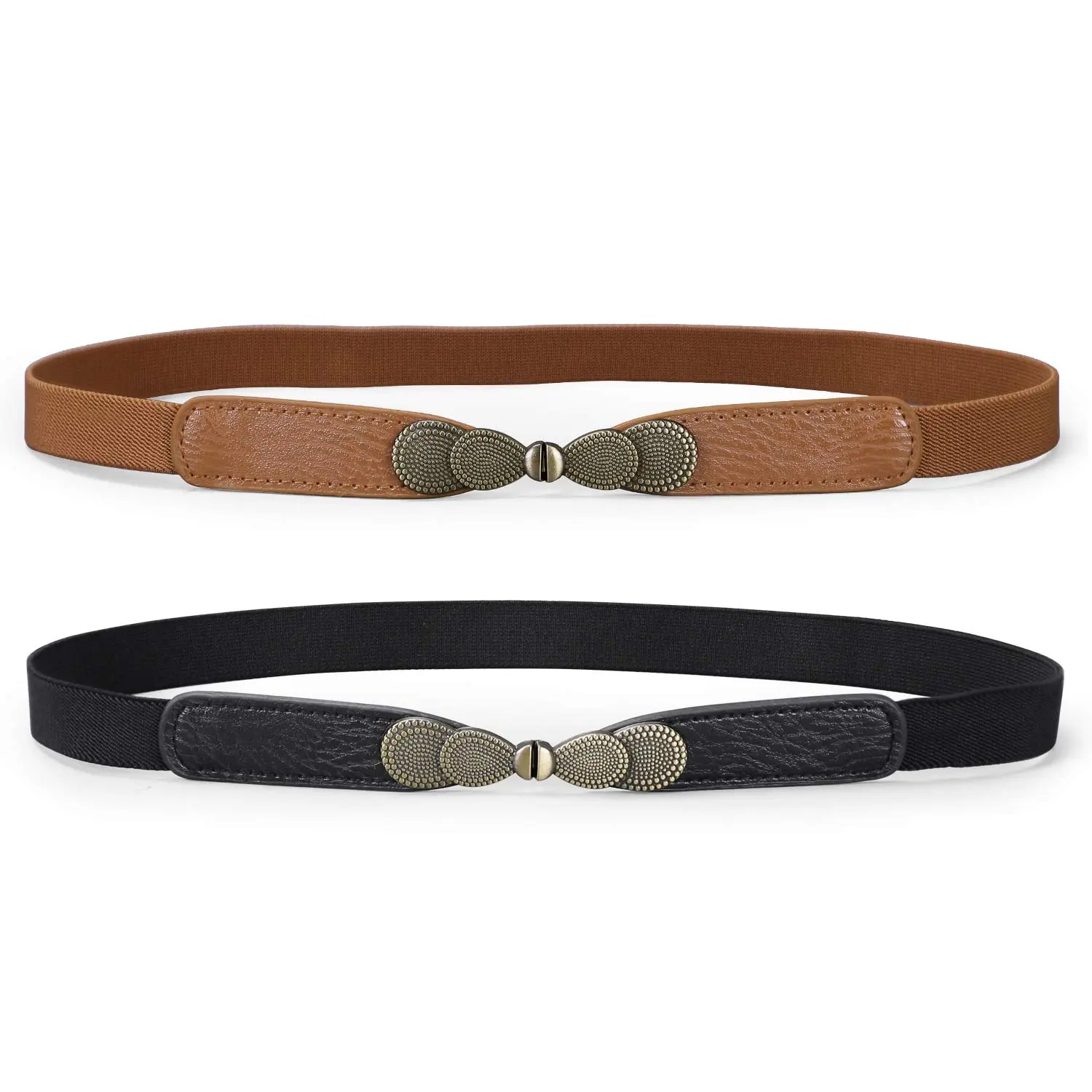 JASGOOD Women Skinny Elastic Stretch Belt  Retro Buckle Ladies Waist Vintage Thin Belt for Dresses