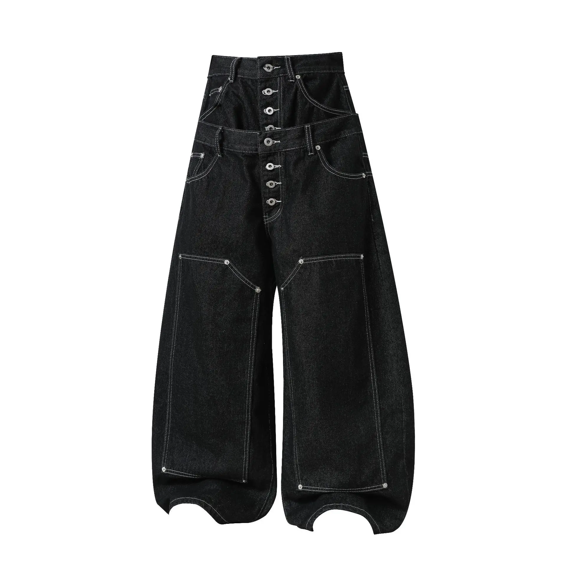 Men'S Street Raw Denim Jeans, Relaxed Straight Leg Pants With Double Waist And Eight Ring Buckle Details, Lumberjack Style Casual Streetwear Trousers #   Raw Denim Jeans  #   Streetwear Denim #   American Streetwear #   denim trouser# baggy jean men