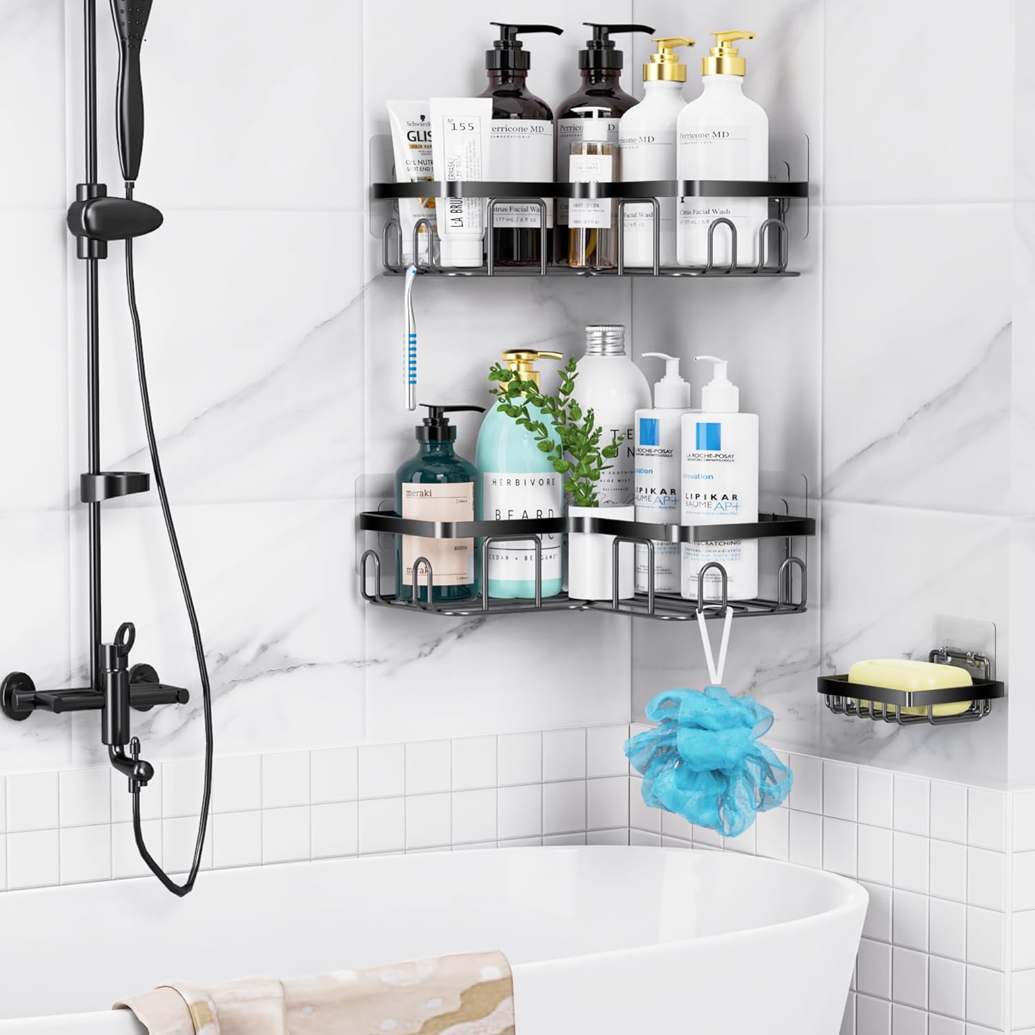 Corner Shower Rack, 3 Counts/set Bathroom Storage Rack with Soap Holder, Rustproof Storage Basket for Bathroom, Bathroom Accessories, Shampoo Organizer