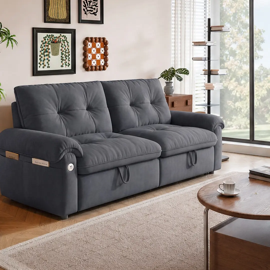 77-Inch Sturdy Convertible Sofa Bed 2-in-1 Loveseat Sleeper with Pull-Out Bed, Plush Fabric Comfy Couch, High-Resilience Polyurethane Foam, Steel Frame, 70.9"w x53.4"d x22.5"h/77.2"d x31.9"w x36.3"h, 600 lbs Capacity, for Living Room Apartment, Minimalist