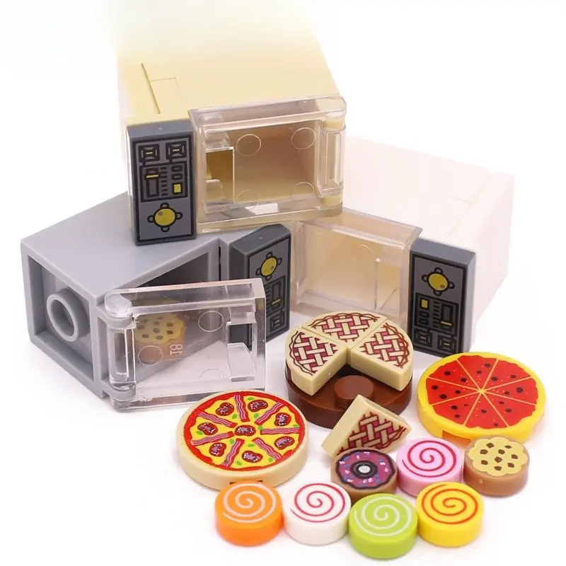 Marumine Mini Food Bricks Oven Furniture Blocks Model Snacks Pizza Fries Burgers Chocolate Dessert Cookies MOC Accessories Toys