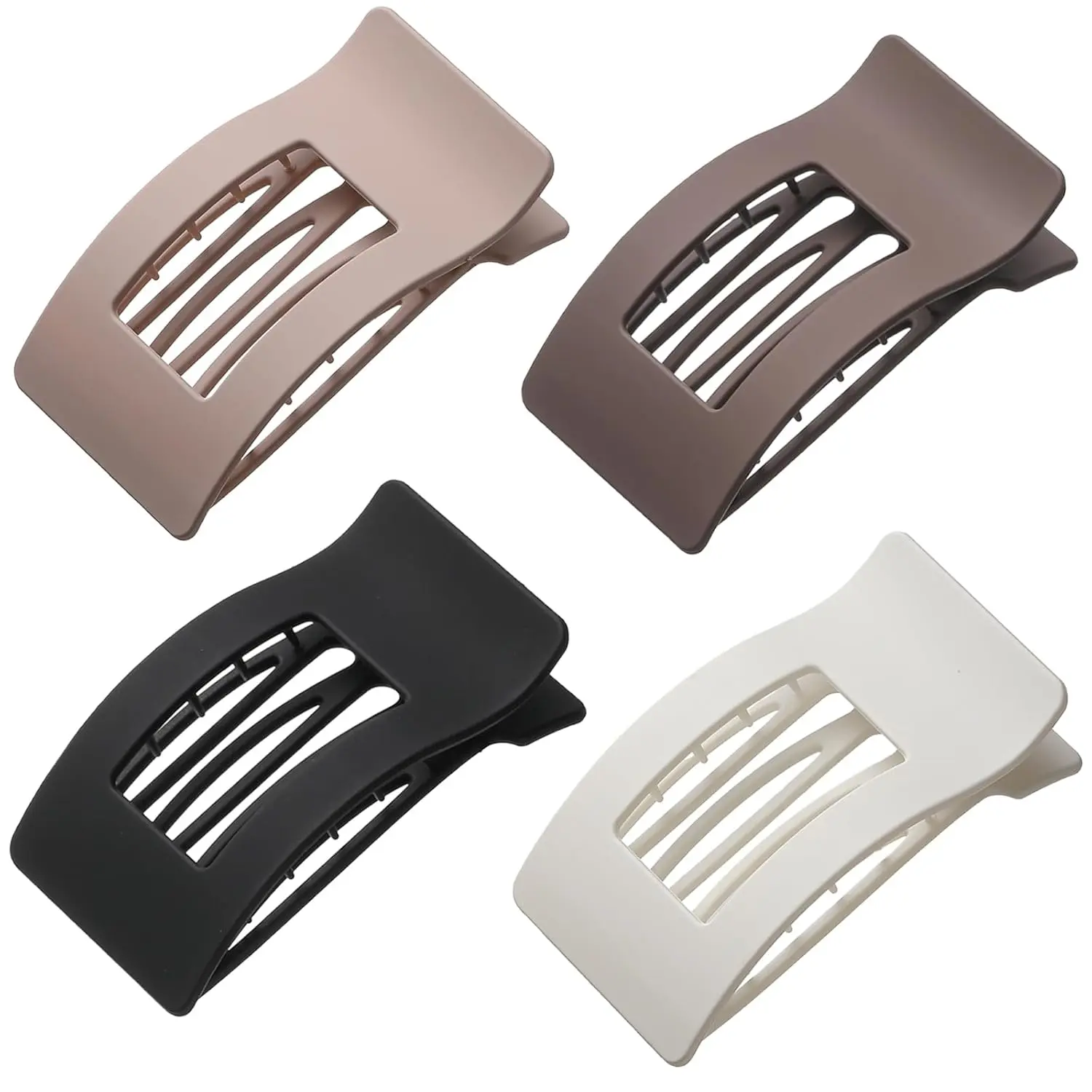 4 Pack Flat Hair Clips for Women, Large  Rectangle Lay Flat Claw Clips for Thick Thin Hair,  Hold No Crease Neutral Matte Hair Styling Accessories
