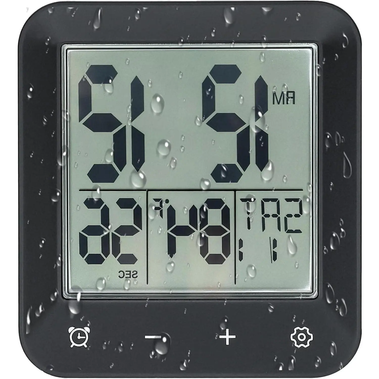 Digital Shower Clock Waterproof Extra Large LCD Display Bathroom Wall Clock with Timer Countdown Temperature Date Day of Week, Moisture Proof Anti-Splash, Suction Cup Hanging Hole StandGift