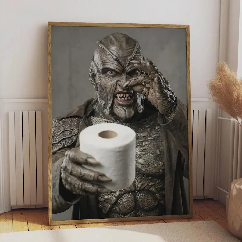 Jeepers Creepers Horror Poster, Funny Bathroom Monster Wall Art Print, Horror Fan Wall Decor, Halloween Poster