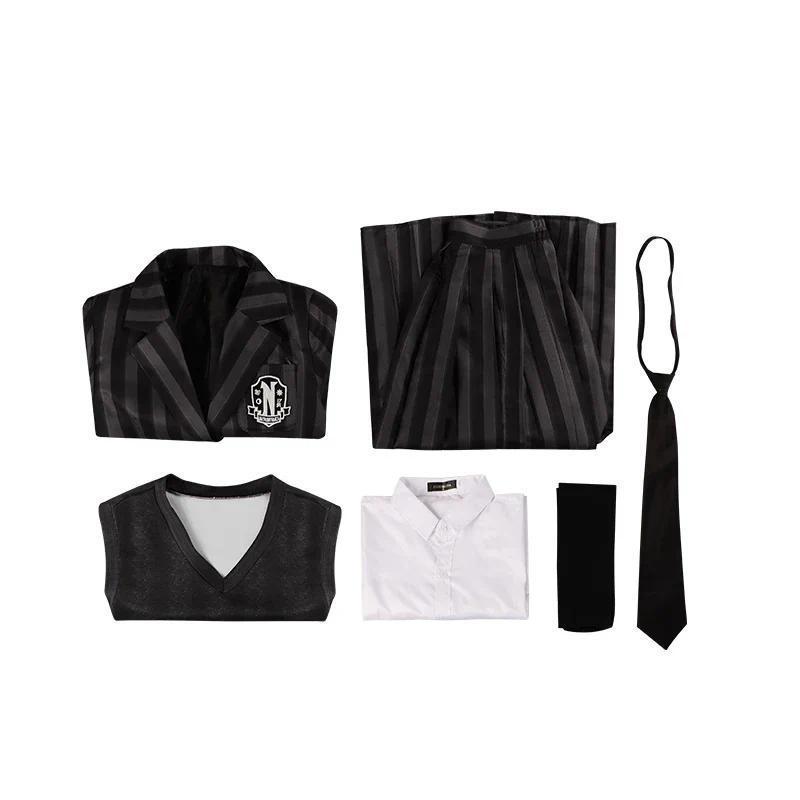 The Addams Family Wednesday Cosplay Costume Girl School Black Uniforms Suit Dress Woman Halloween Party Clothes Wig