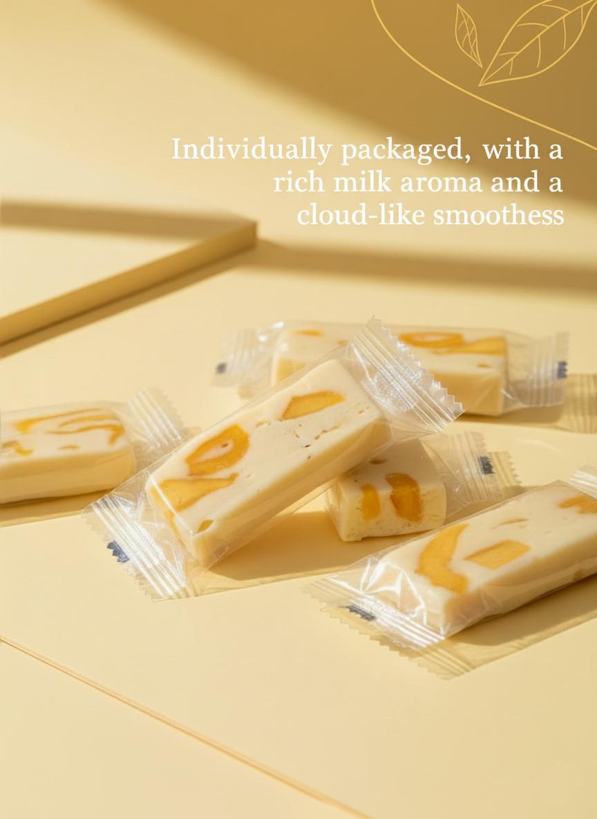 Mango Milk Nougat Candy, Soft Chewy Milk Candy with Fruity Flavor, Classic Asian Sweet Snack, Rich & Creamy Treat (100g × 3 Packs)
