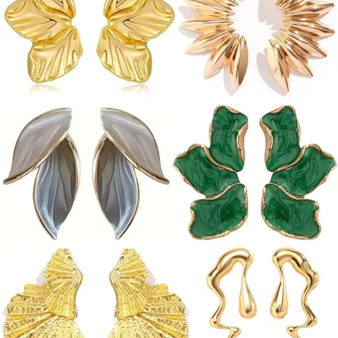 6 Pairs Earring Stacking Set Chunky Gold Statement Earrings Irregular Petal Earring For Women Waterdrop Earrings Flower Dangle Earrings Leaf Stud Earrings Large Stud Earrings Hypoallergenic Earrings Gold Earrings Set Hypoallergenic Earrings Pack