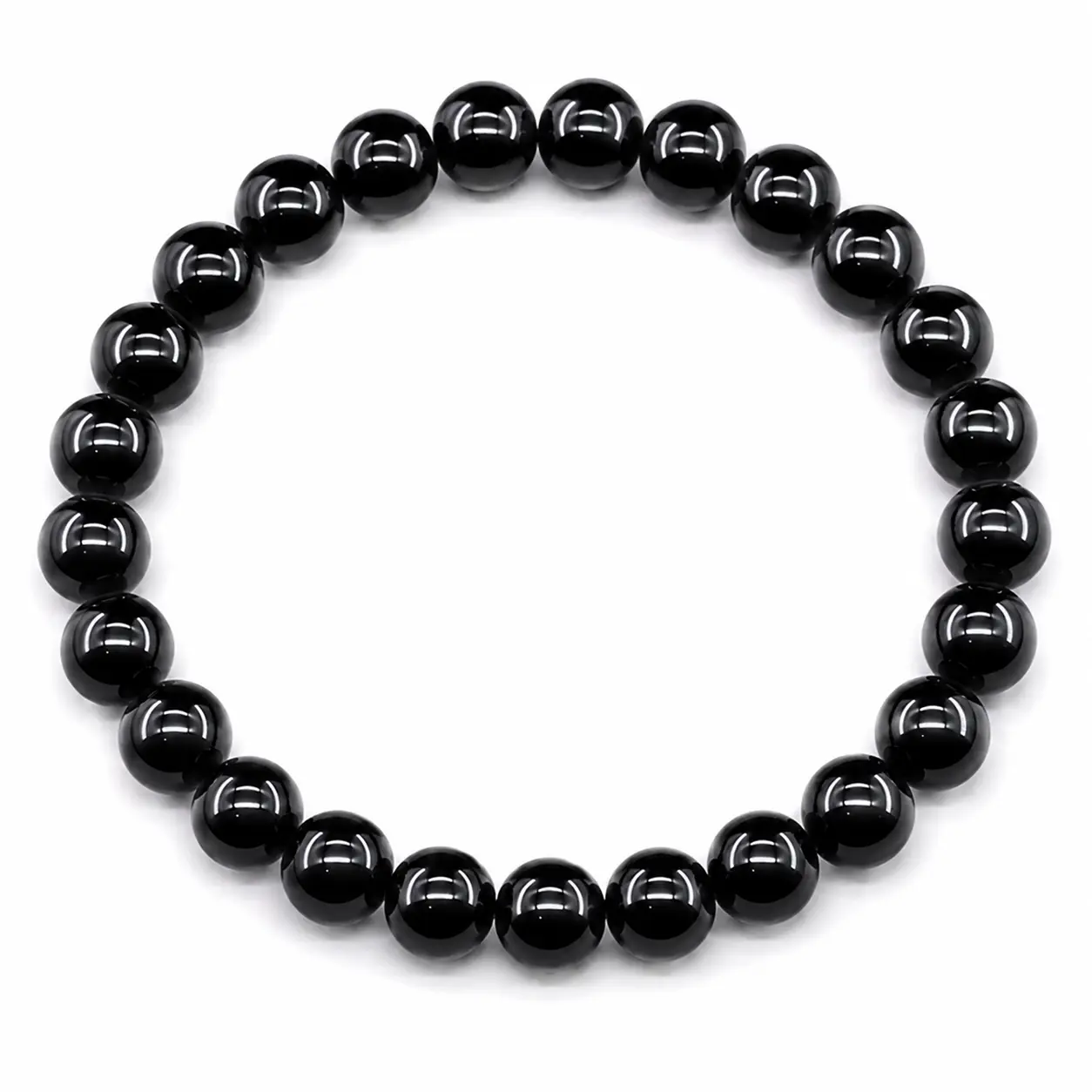 Women's Black Matte 8mm Obsidian-Style Crystal Beaded Minimalist Stretch Bracelet, Stackable All Seasons Costume Jewelry Gift, Black Matte Bracelets & Bangles