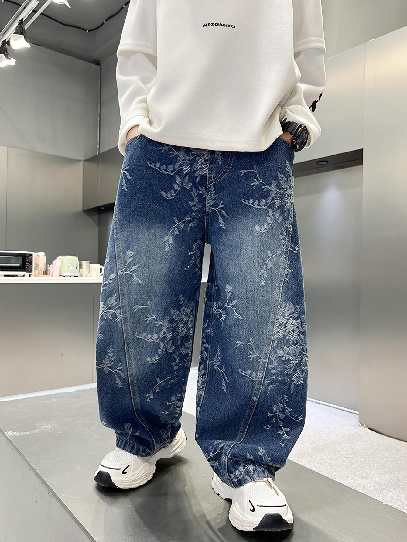 (New)Back-to-School Season Valentine's Day Fashion Trend Boys' Pants 2026 New Jacquard Simple Versatile Loose Wide-Leg Stylish Boys' Jeans