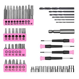 Drill Set, Home Tool Set with 8V Pink Cordless Drill, Hand Tool Kit for Women, 126 pcs