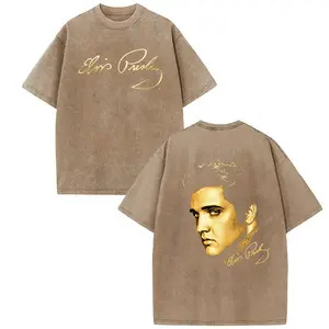 100 Percent Cotton Washed T-shirt Double-sided printing Casual Streetwear Style T-Shirt Elvis Presley  Signature Design Summer Wear Gift For Music Fans And Fashion Lovers # Elvis Presley # Memphis Flash # biopic # music legend # The Hillbilly Cat